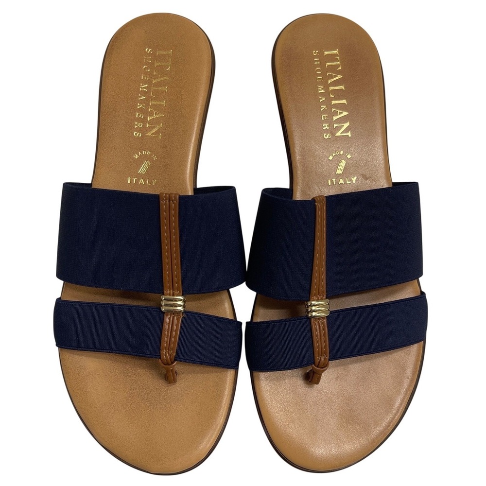 Italian Shoemakers Navy and Brown Slide Sandals